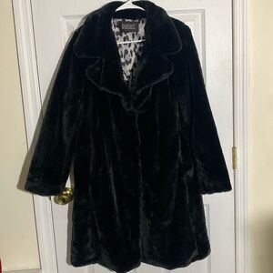 Badgley Mischka Faux Fur Black Bunny Coat